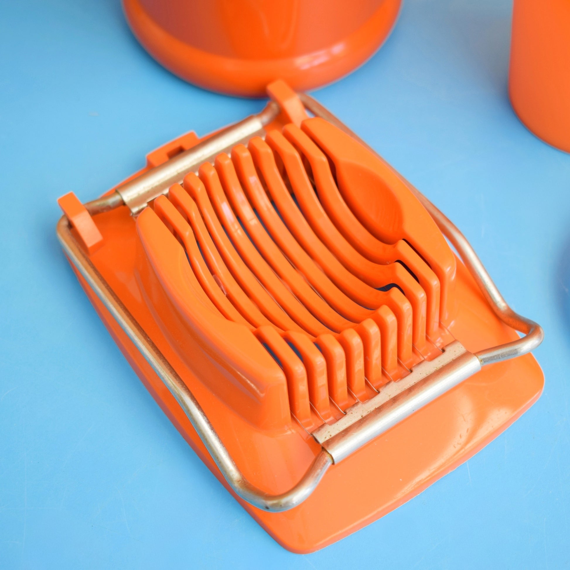 Vintage 1970s Plastic Egg Slicer / Flour Shaker / Storage - Orange - England by Vintage