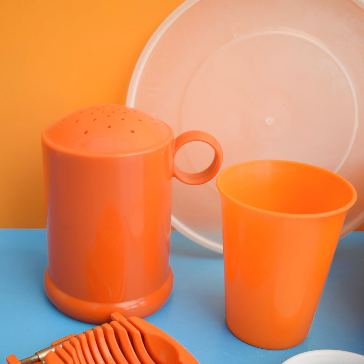 Vintage 1970s Plastic Egg Slicer / Flour Shaker / Storage - Orange - England by Vintage