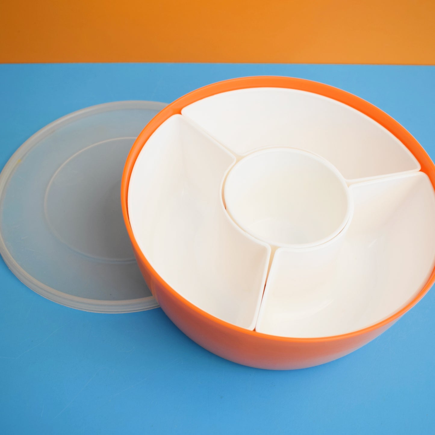 Vintage 1970s Plastic Egg Slicer / Flour Shaker / Storage - Orange - England by Vintage