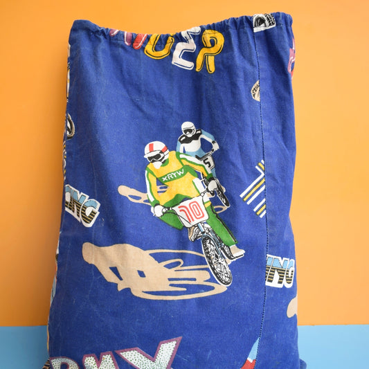 Vintage 1980s Fabric Drawstring Bag - BMX Print