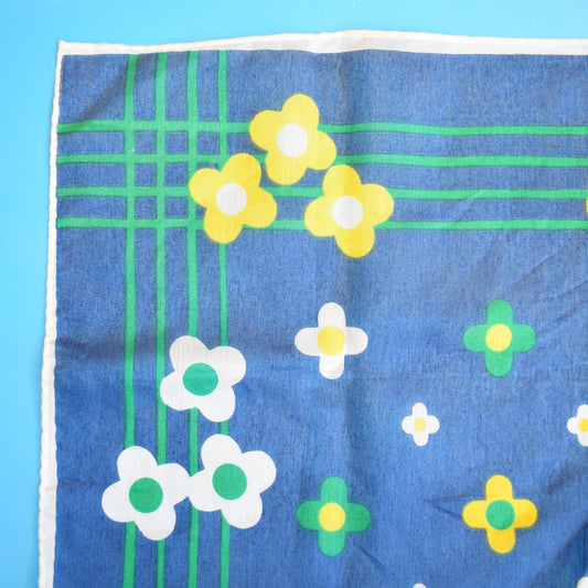 Vintage 1960s Flower Power Square Scarf - Yellow & Blue by Vintage