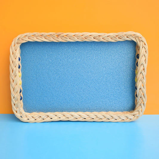 Vintage 1960s Small Rectangular Wicker / Blue Tray by Vintage