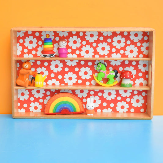 Vintage 1970s Wooden Display Shelf / Cutlery Tray - Red Flower Power by Vintage