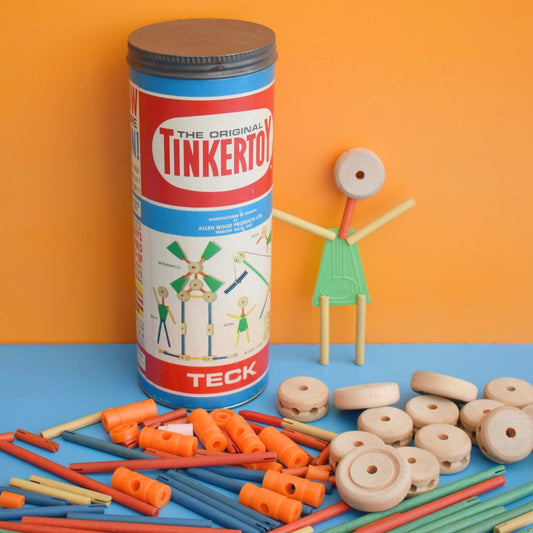 Vintage 1960s TinkerToy - Wooden / Plastic Building Toy