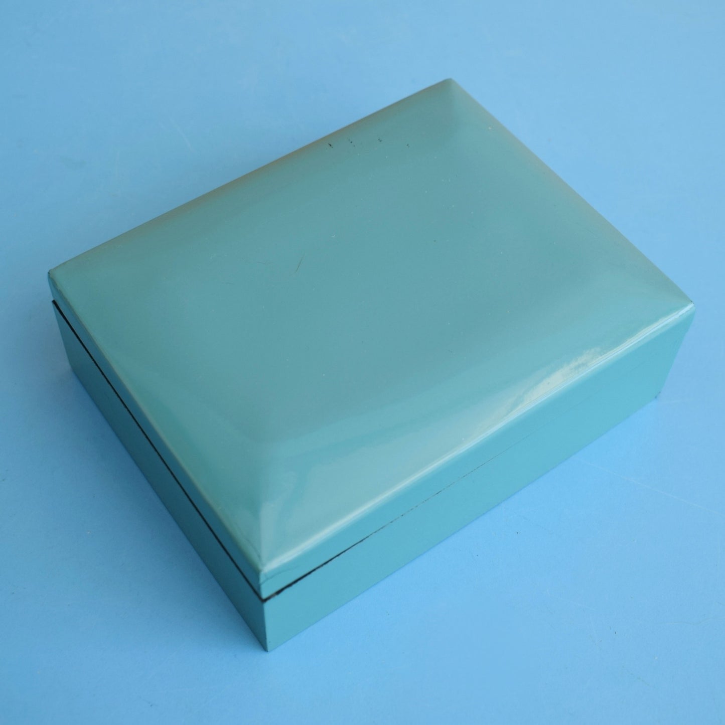 Vintage 1970s Rectangular Lacquered Box- Turquoise Blue