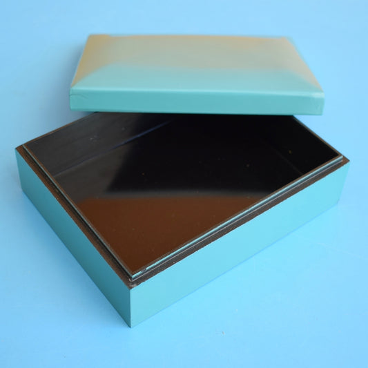 Vintage 1970s Rectangular Lacquered Box- Turquoise Blue