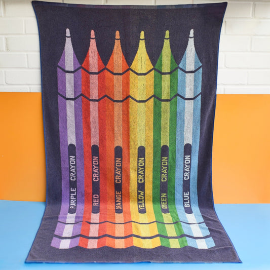 Vintage 1980s Rare Bath Towel - Crayons - Rainbow