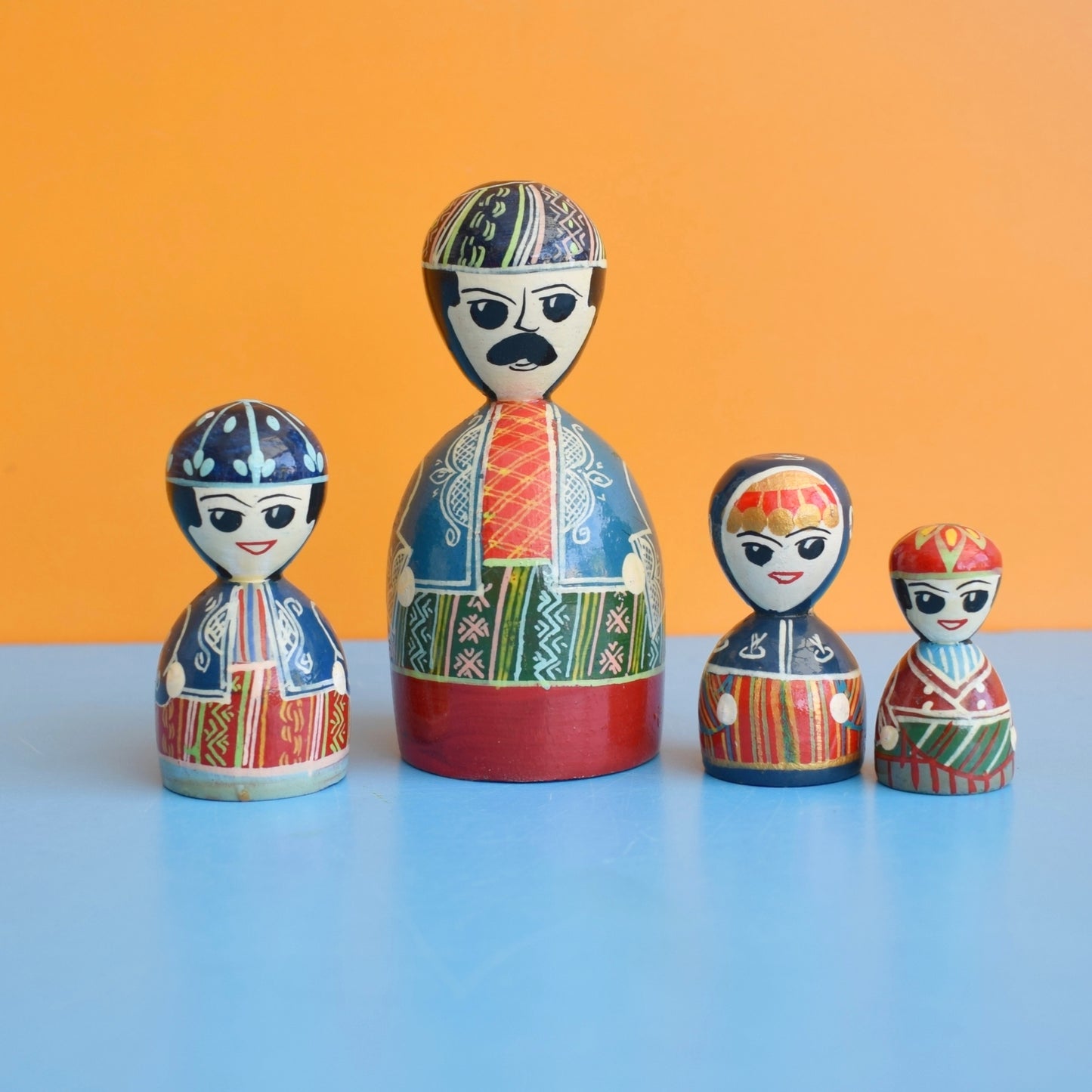 Vintage 1970s Wooden Russian Painted Figures - Small