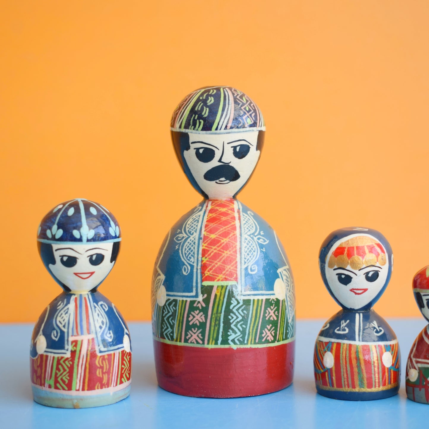 Vintage 1970s Wooden Russian Painted Figures - Small