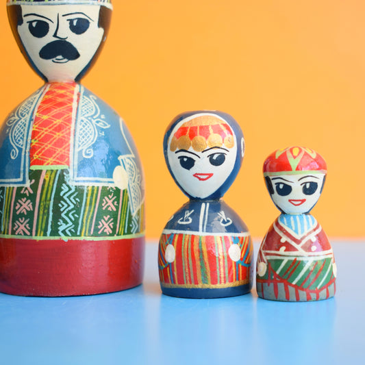 Vintage 1970s Wooden Russian Painted Figures - Small