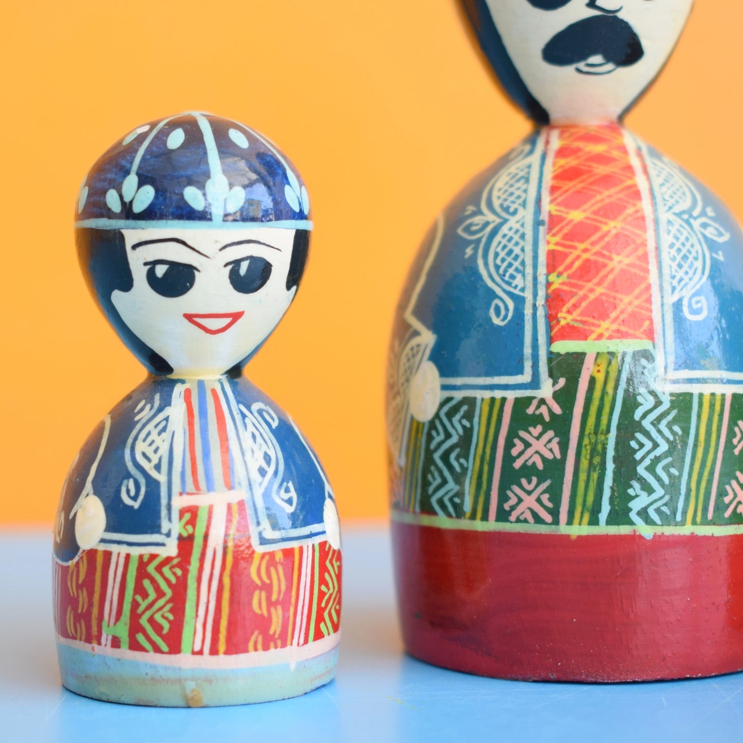 Vintage 1970s Wooden Russian Painted Figures - Small