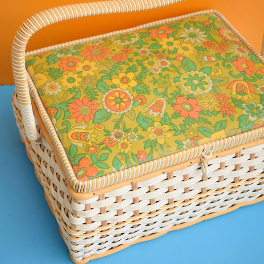 Vintage 1960s Sewing / Hobby Box - Flower Power - Green & Orange
