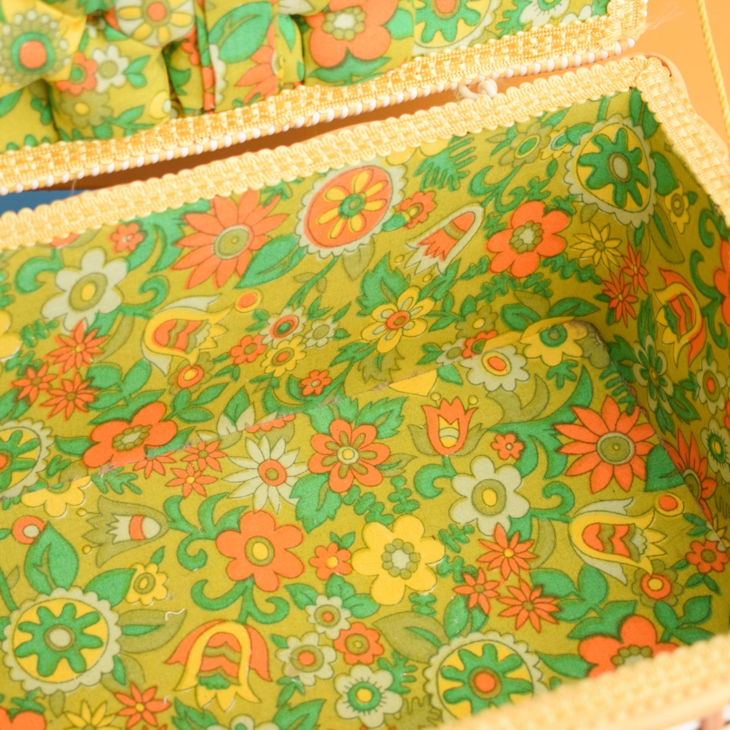 Vintage 1960s Sewing / Hobby Box - Flower Power - Green & Orange