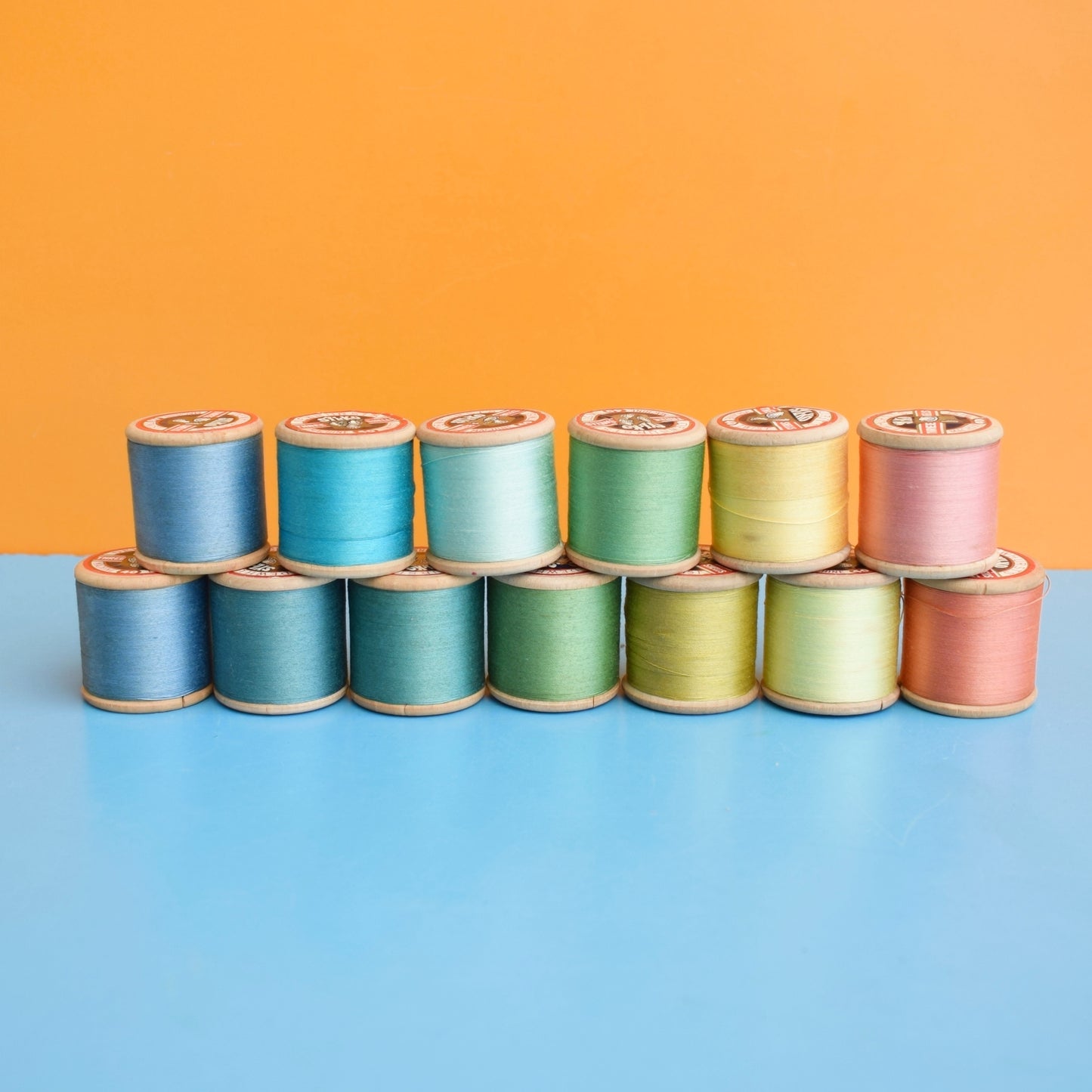 Vintage 1960s Wooden / Plastic Cotton Thread Reels - Great Display & Use