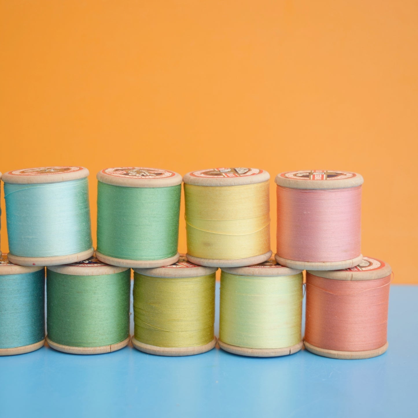 Vintage 1960s Wooden / Plastic Cotton Thread Reels - Great Display & Use