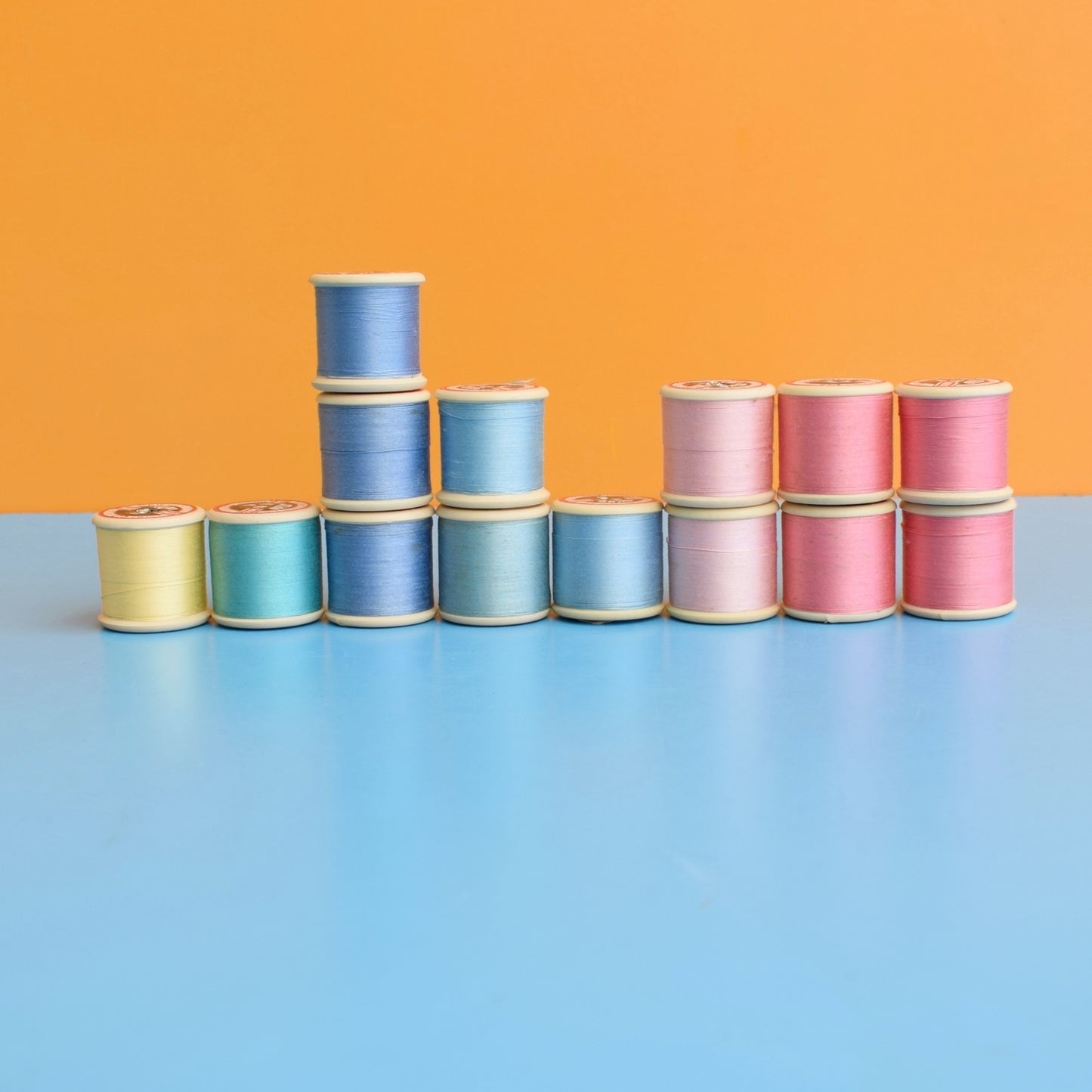 Vintage 1960s Wooden / Plastic Cotton Thread Reels - Great Display & Use