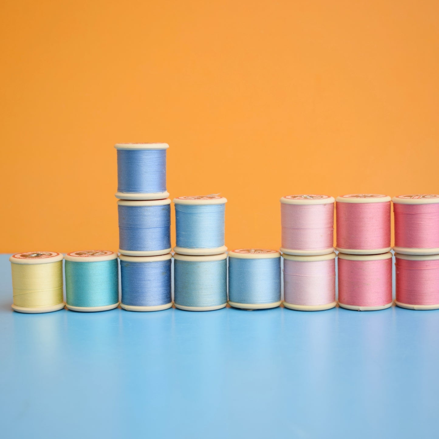 Vintage 1960s Wooden / Plastic Cotton Thread Reels - Great Display & Use