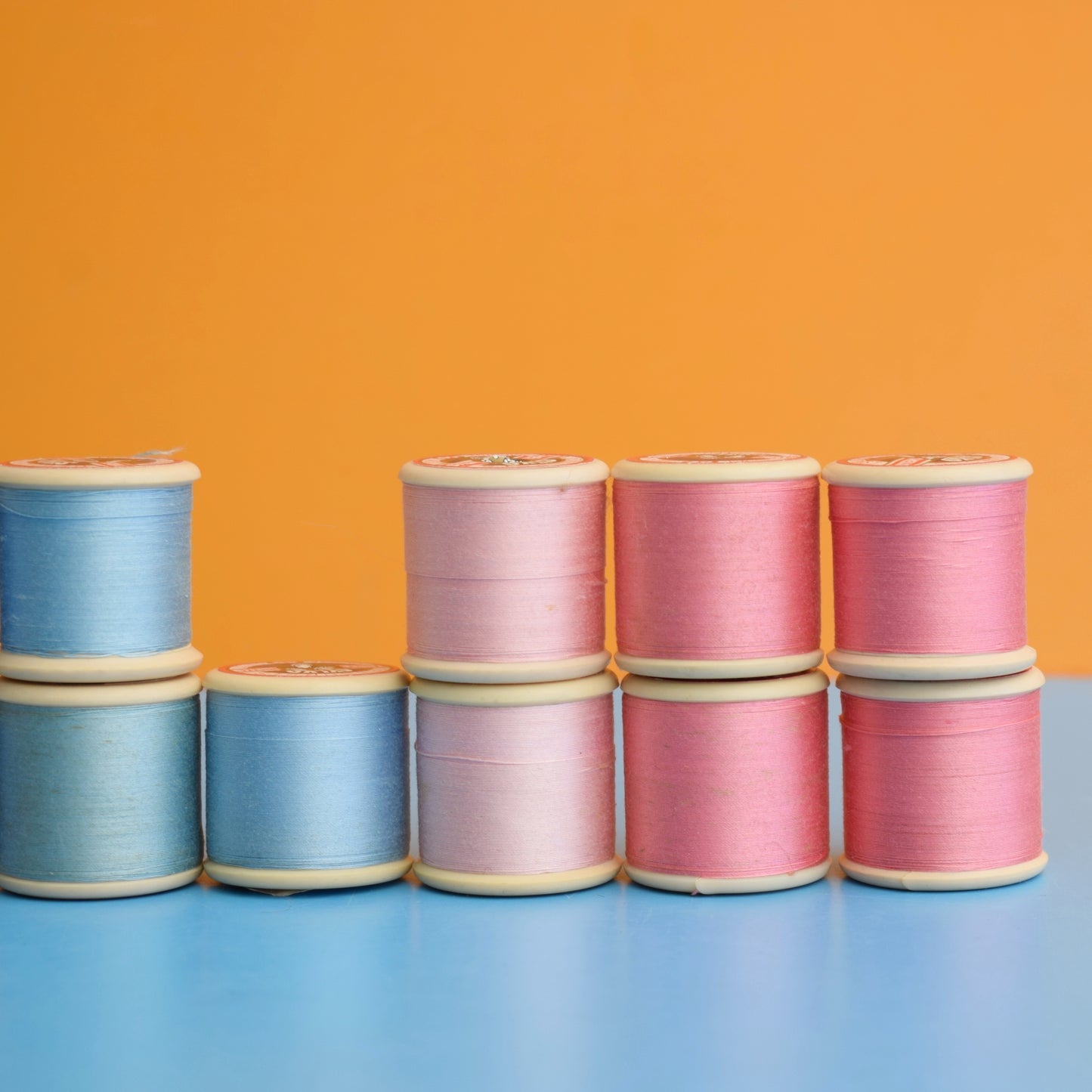 Vintage 1960s Wooden / Plastic Cotton Thread Reels - Great Display & Use