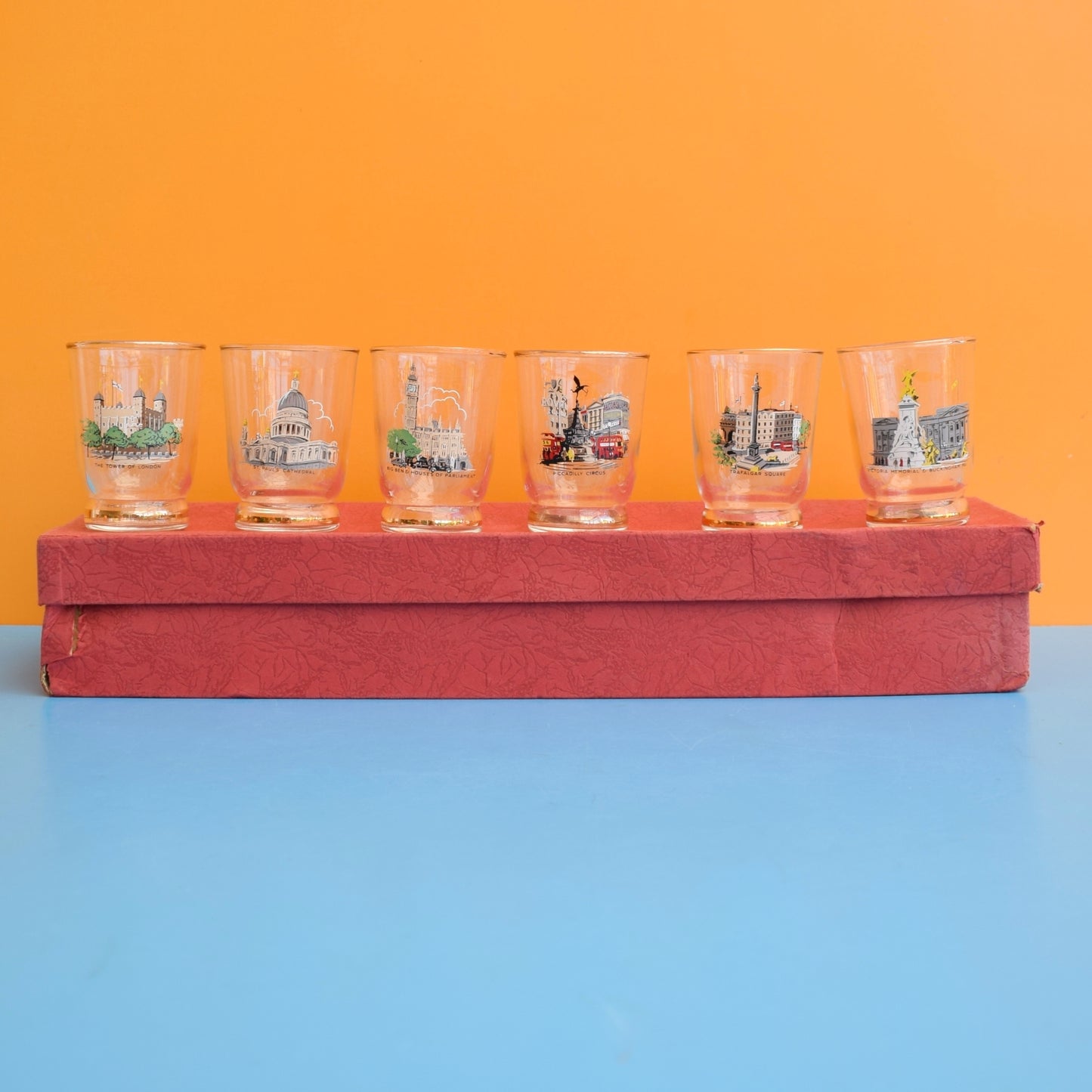 Vintage 1960s Tot Glass Set- London Designs - Boxed by Pineapple Retro