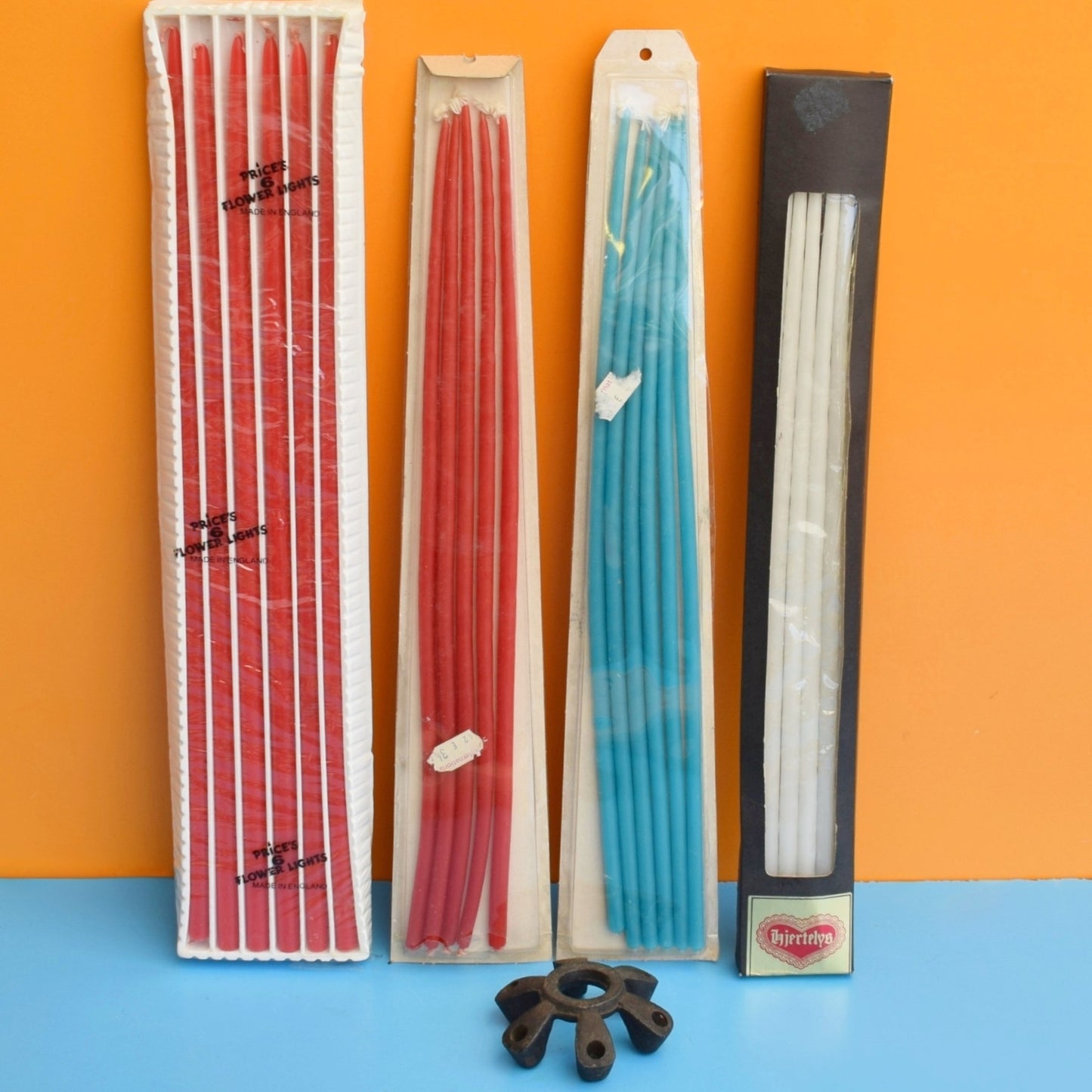 Vintage 1970s Thin Flower Candles / Holder