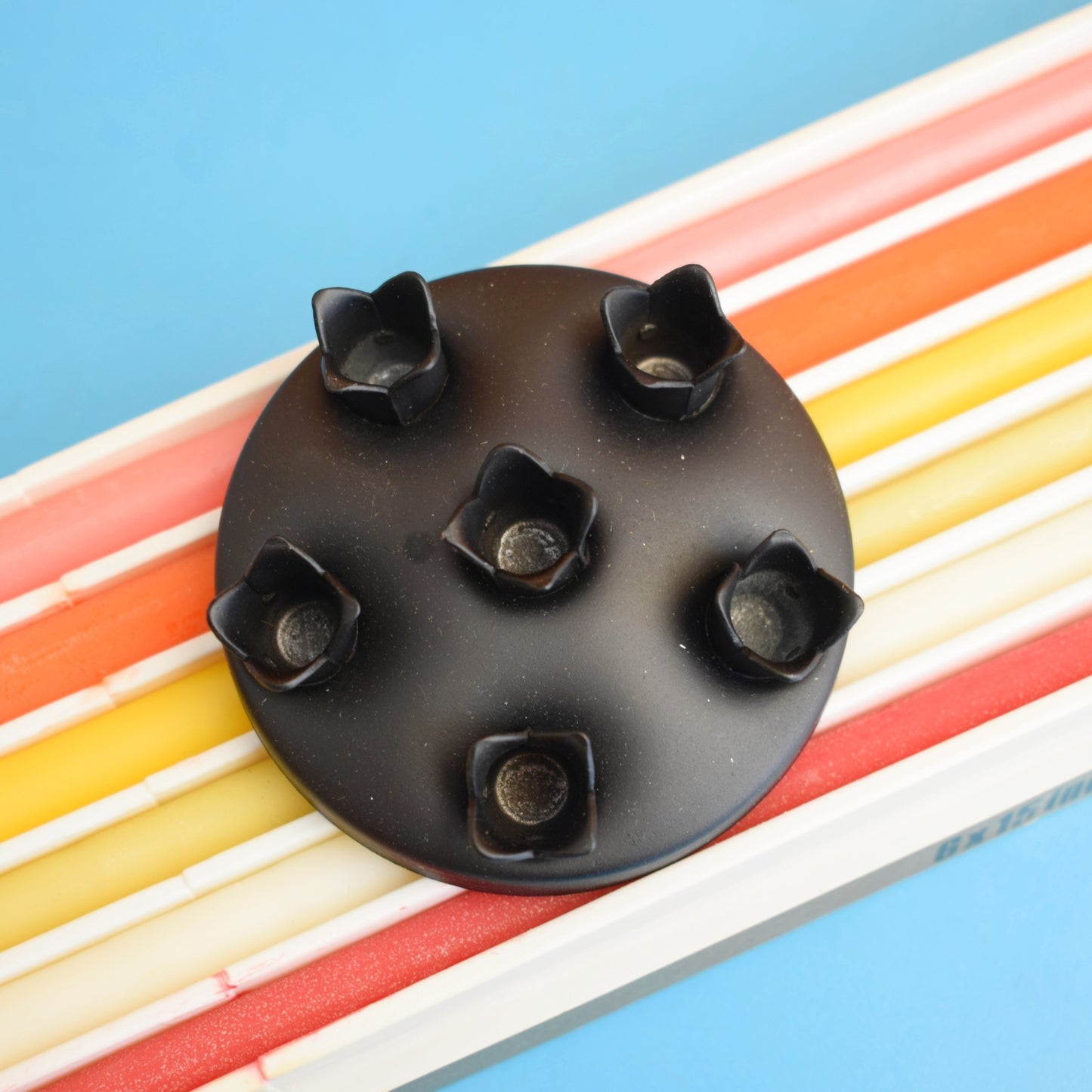 Vintage 1970s Cast Metal Candle Holder / Candles - Slimlites