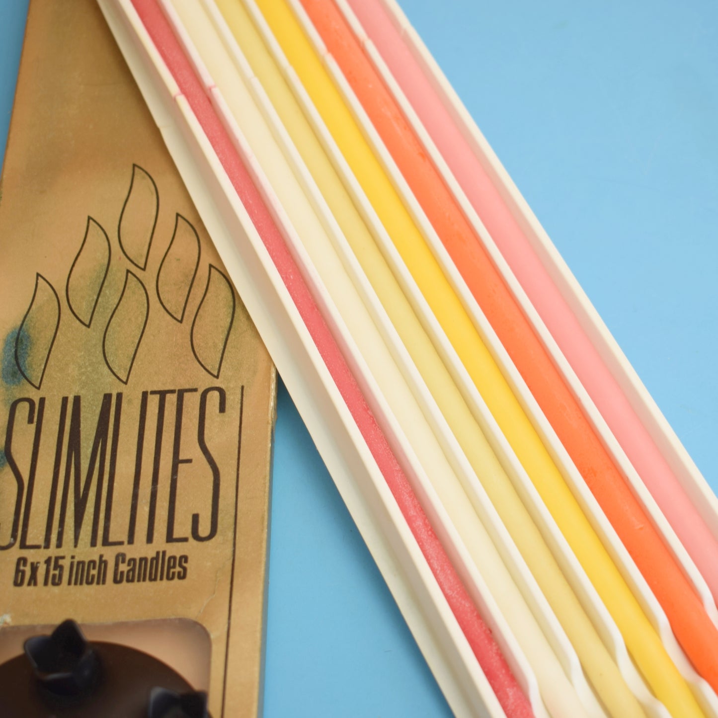 Vintage 1970s Cast Metal Candle Holder / Candles - Slimlites