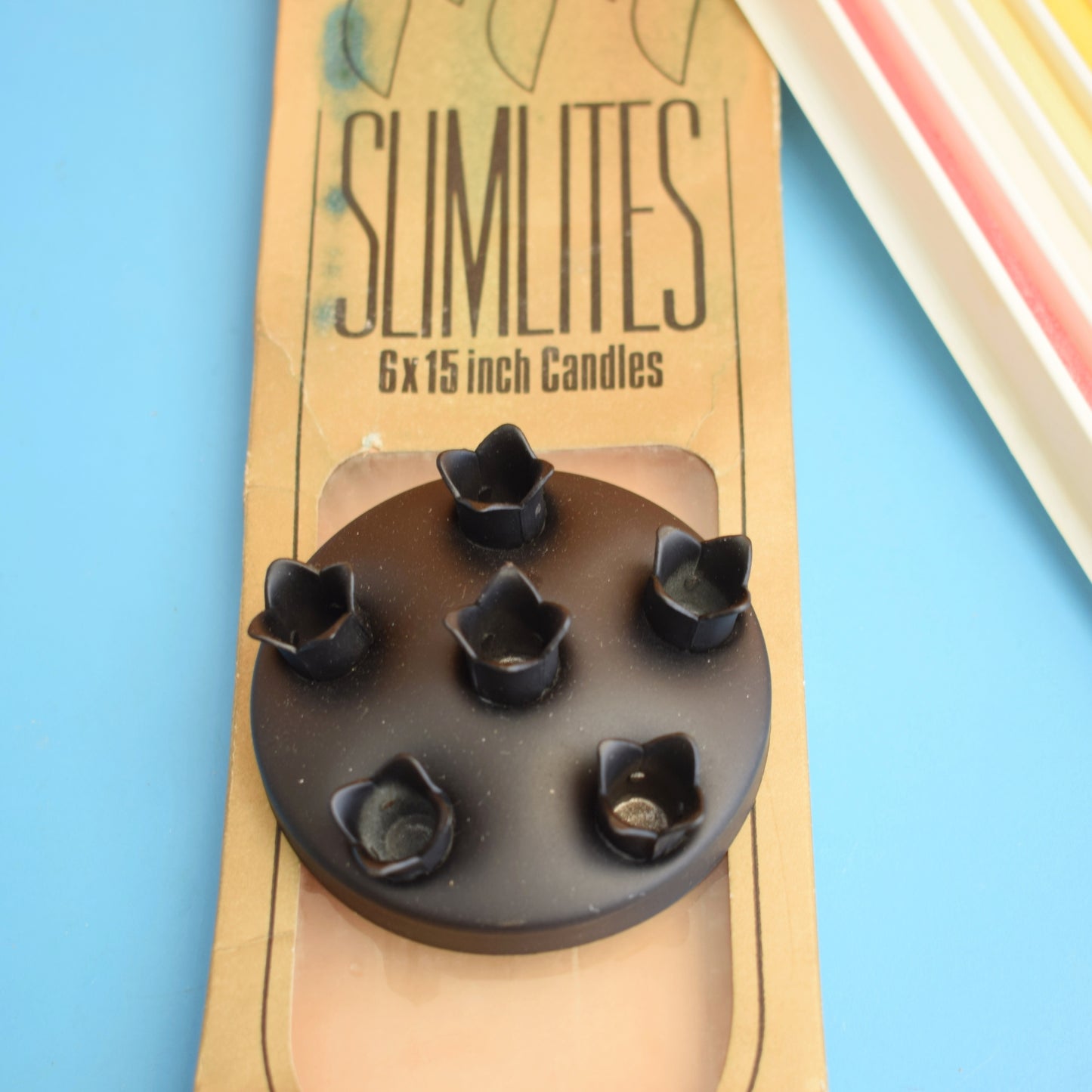 Vintage 1970s Cast Metal Candle Holder / Candles - Slimlites