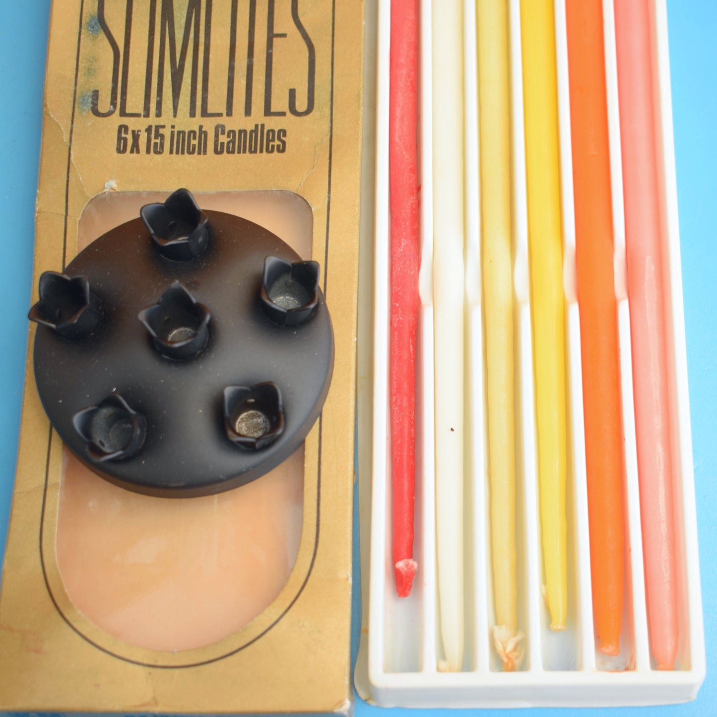 Vintage 1970s Cast Metal Candle Holder / Candles - Slimlites