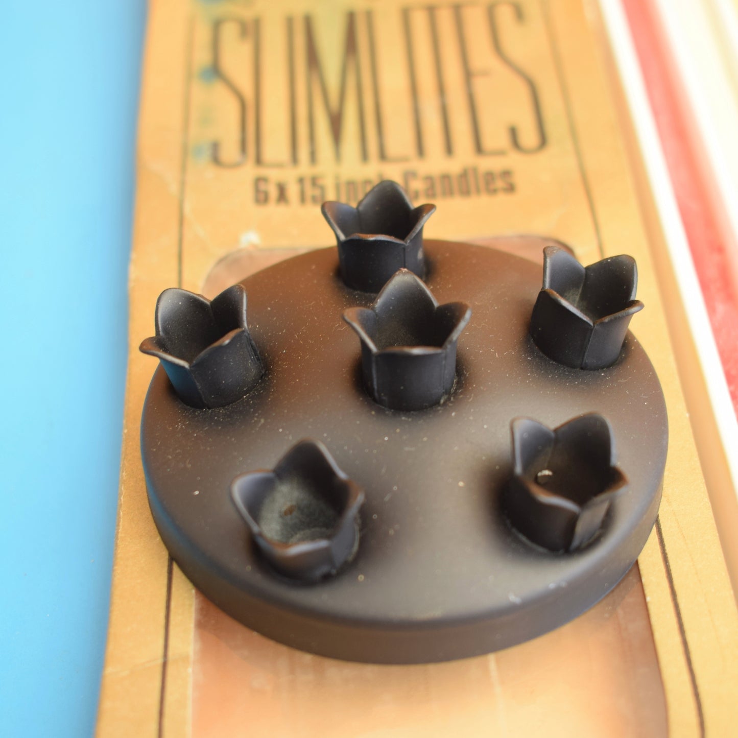 Vintage 1970s Cast Metal Candle Holder / Candles - Slimlites