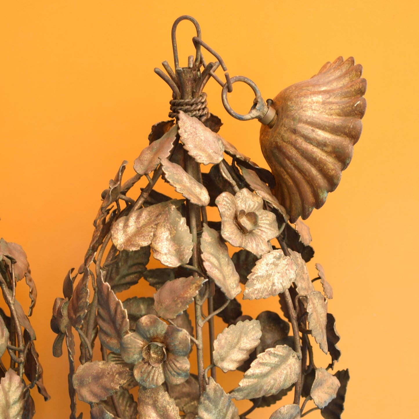 Vintage 1950s Gilded Metal Flower Light Fittings - Italian