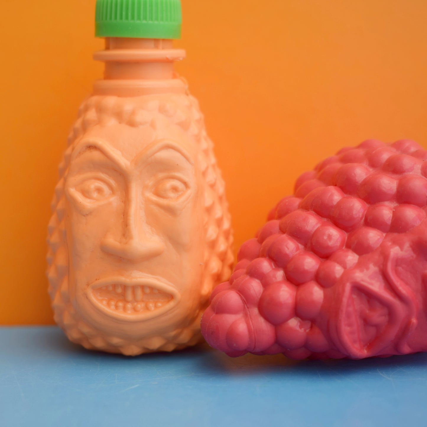 Vintage 1980s Plastic Sherbert / Candy Fruit Heads - Angry/ Scary