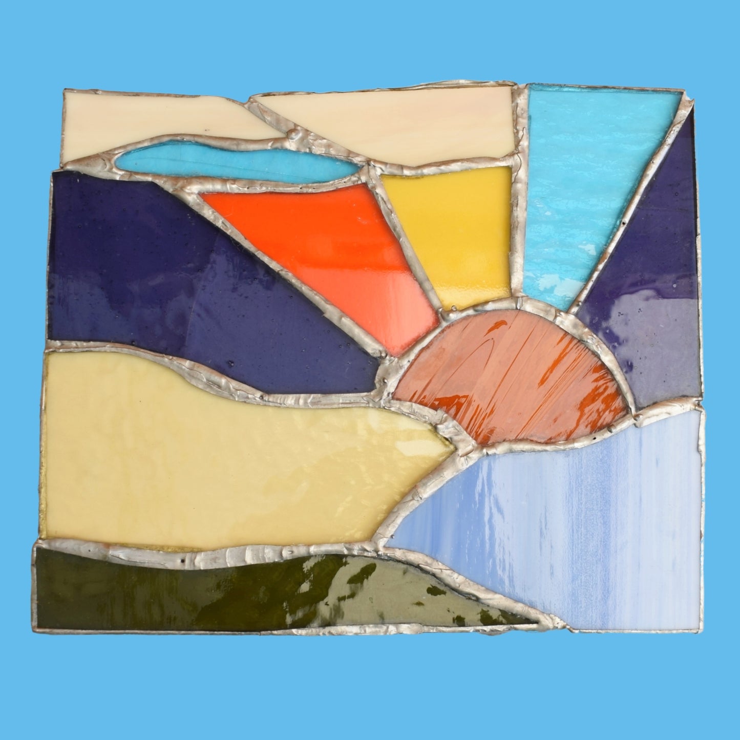 Vintage 1970s Stained Glass Sun Catcher Panel