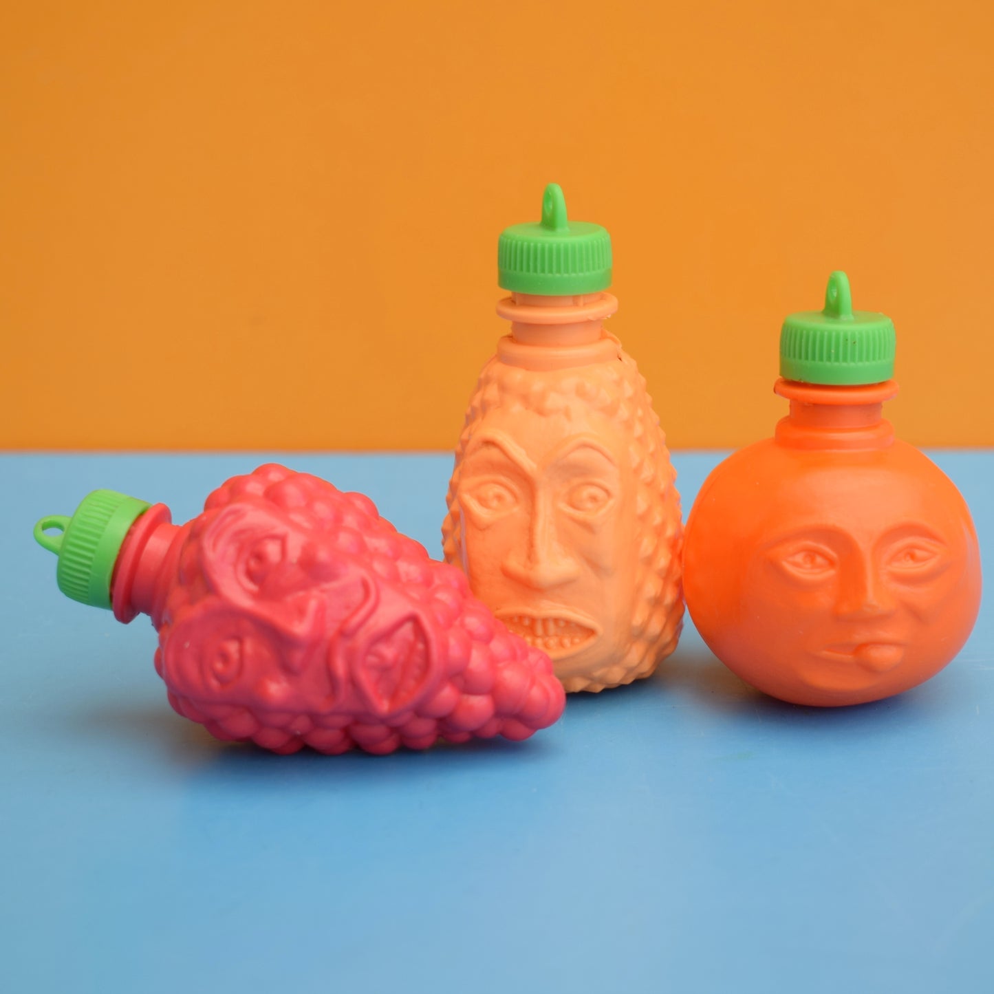 Vintage 1980s Plastic Sherbert / Candy Fruit Heads - Angry/ Scary
