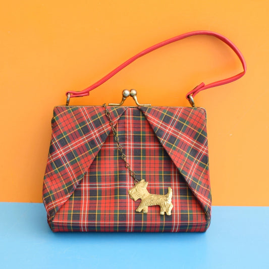 Vintage 1950s Mini Handbag- Kids - Tartan Scottie Dog Detail by Vintage