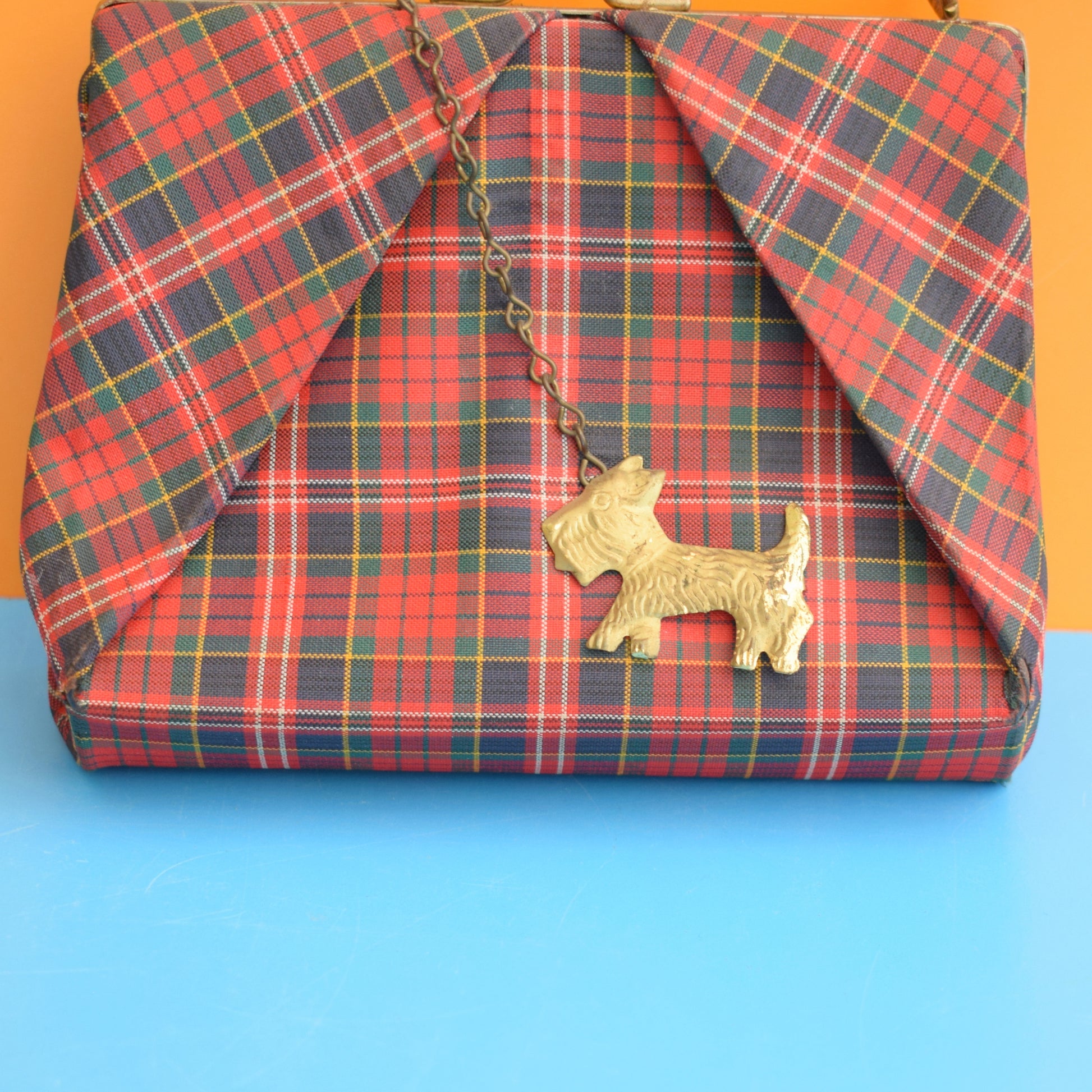 Vintage 1950s Mini Handbag- Kids - Tartan Scottie Dog Detail by Vintage