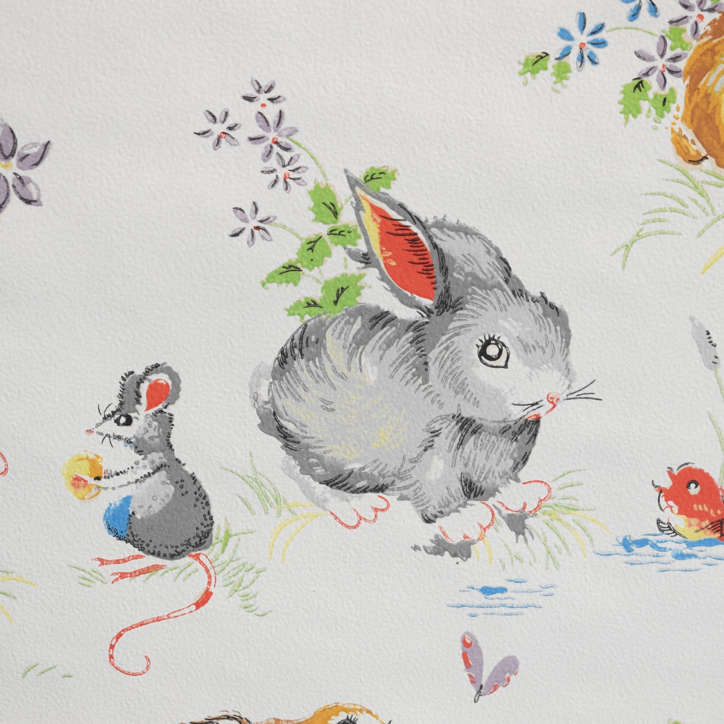 Vintage 1960s Wallpaper Roll - Kitsch Animal Bunny / Chick / Mouse Themed - Craft by Pineapple Retro