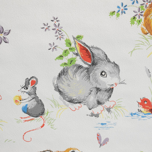 Vintage 1960s Wallpaper Roll - Kitsch Animal Bunny / Chick / Mouse Themed - Craft by Pineapple Retro