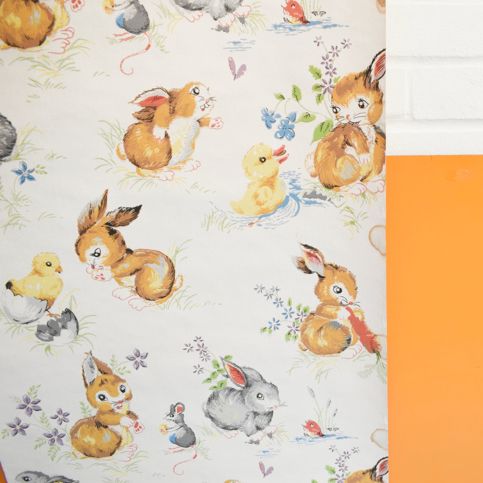 Vintage 1960s Wallpaper Roll - Kitsch Animal Bunny / Chick / Mouse Themed - Craft by Pineapple Retro
