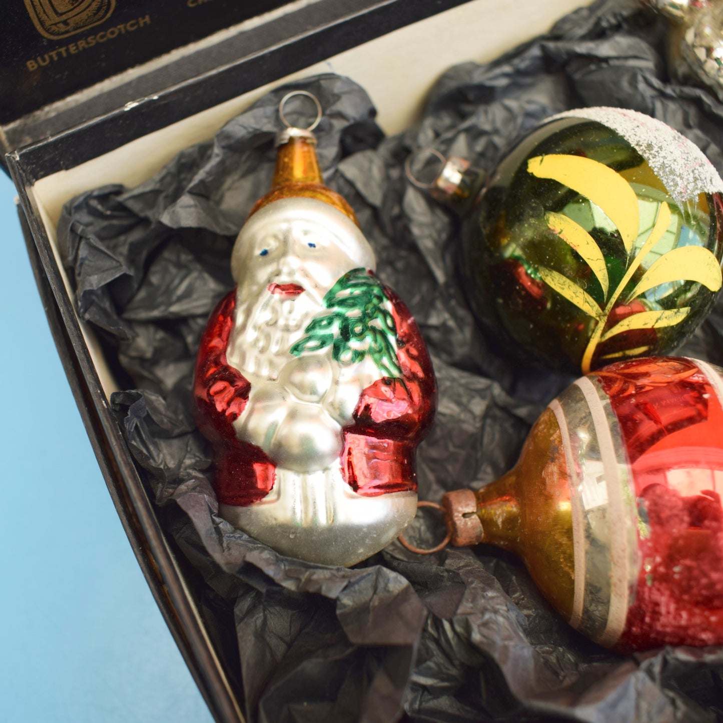 Vintage Mixed Glass Christmas Baubles - Red & Green- Black Magic Box