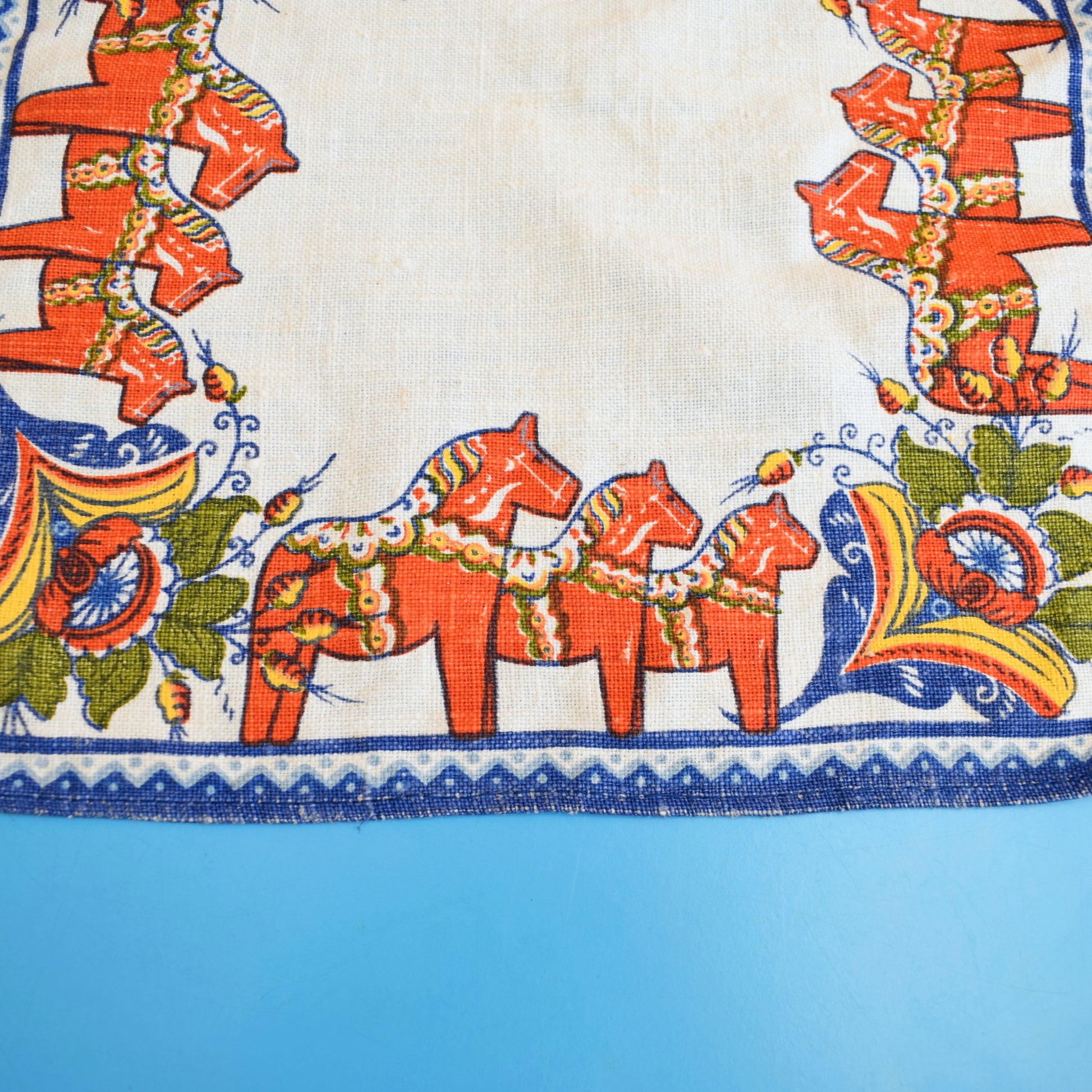 Vintage 1970s Dala Horse Swedish Linen Handkerchief/ Napkin by Vintage