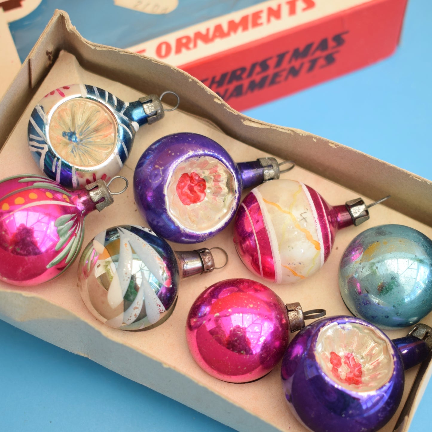 Vintage 1950s Glass Christmas Baubles- Mini / Small - Various Boxed