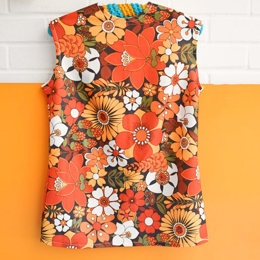 Vintage 1960s Shift Top- Flower Power - Orange by Pineapple Retro