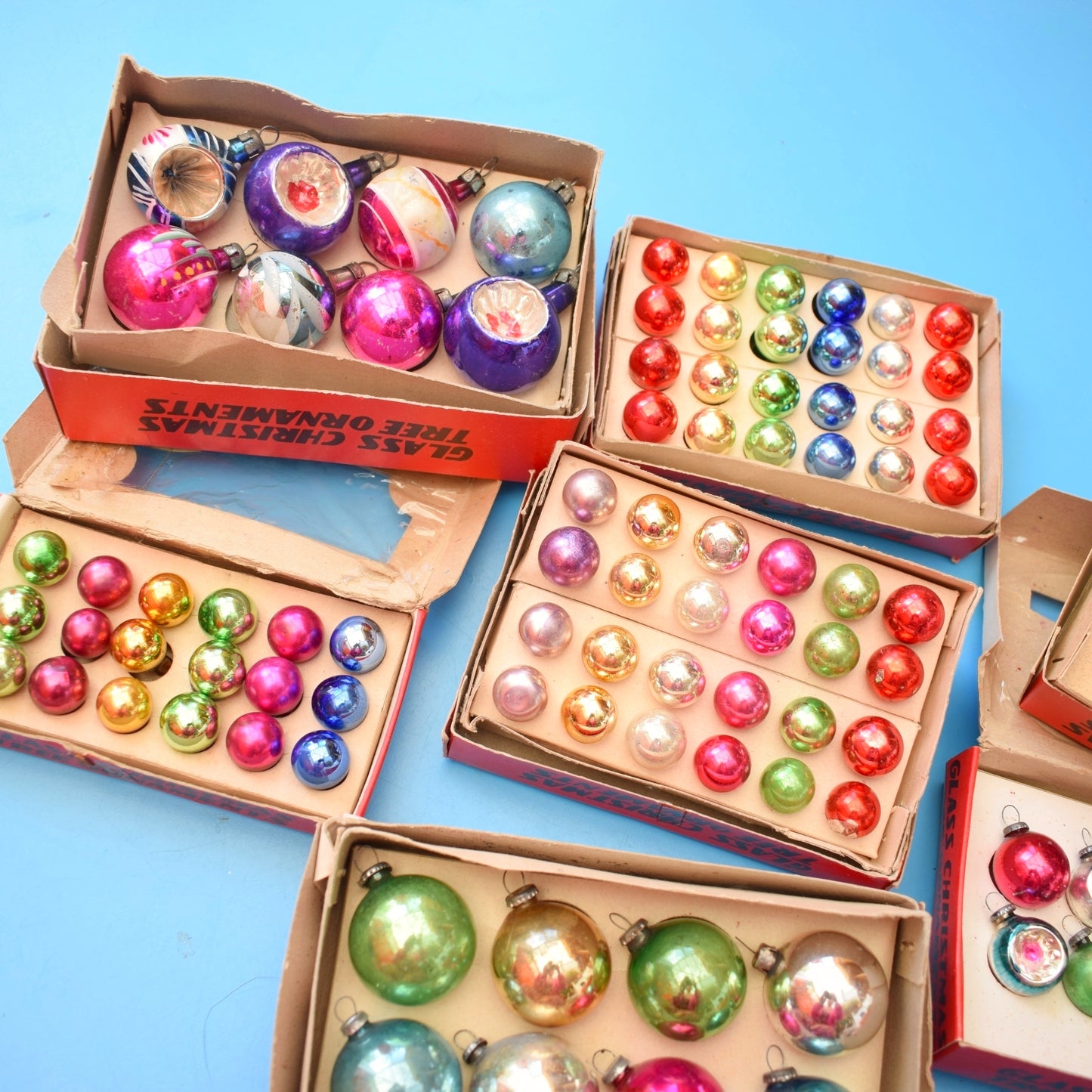 Vintage 1950s Glass Christmas Baubles- Mini / Small - Various Boxed
