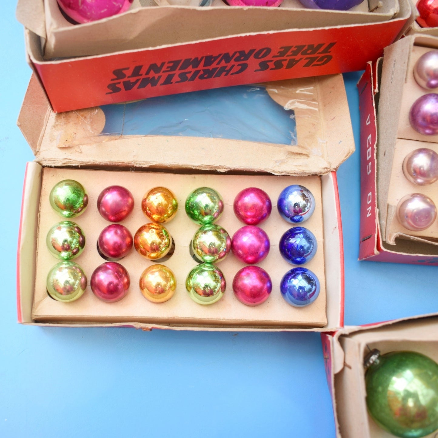 Vintage 1950s Glass Christmas Baubles- Mini / Small - Various Boxed