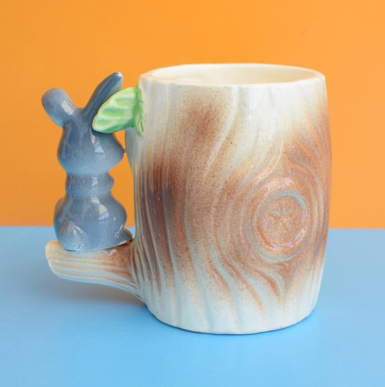 Vintage 1960s Kitsch Ceramic Tree Trunk Bunny Mug by Vintage