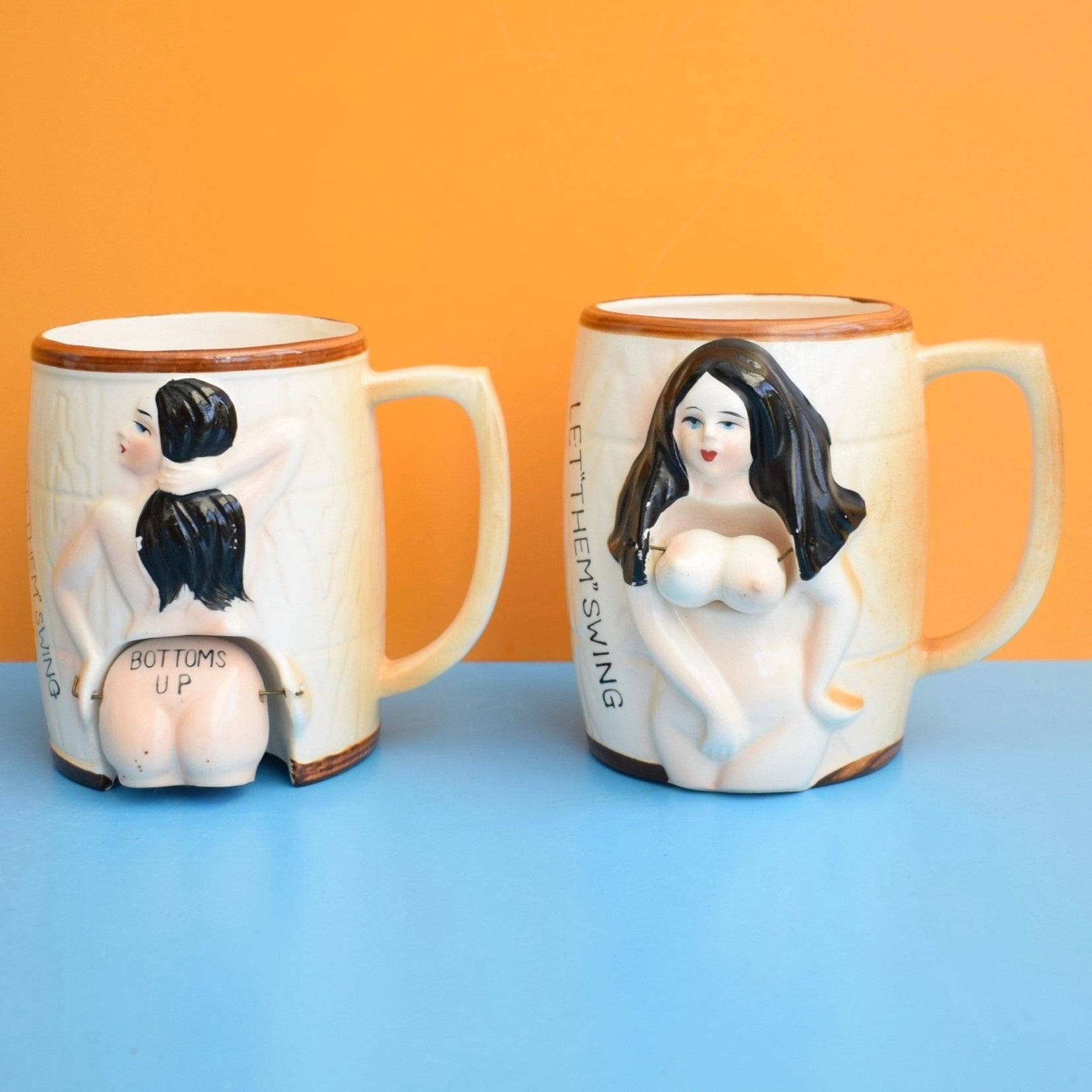 Vintage 1970s Mugs - Bums & Boobs - Cheeky by Pineapple Retro