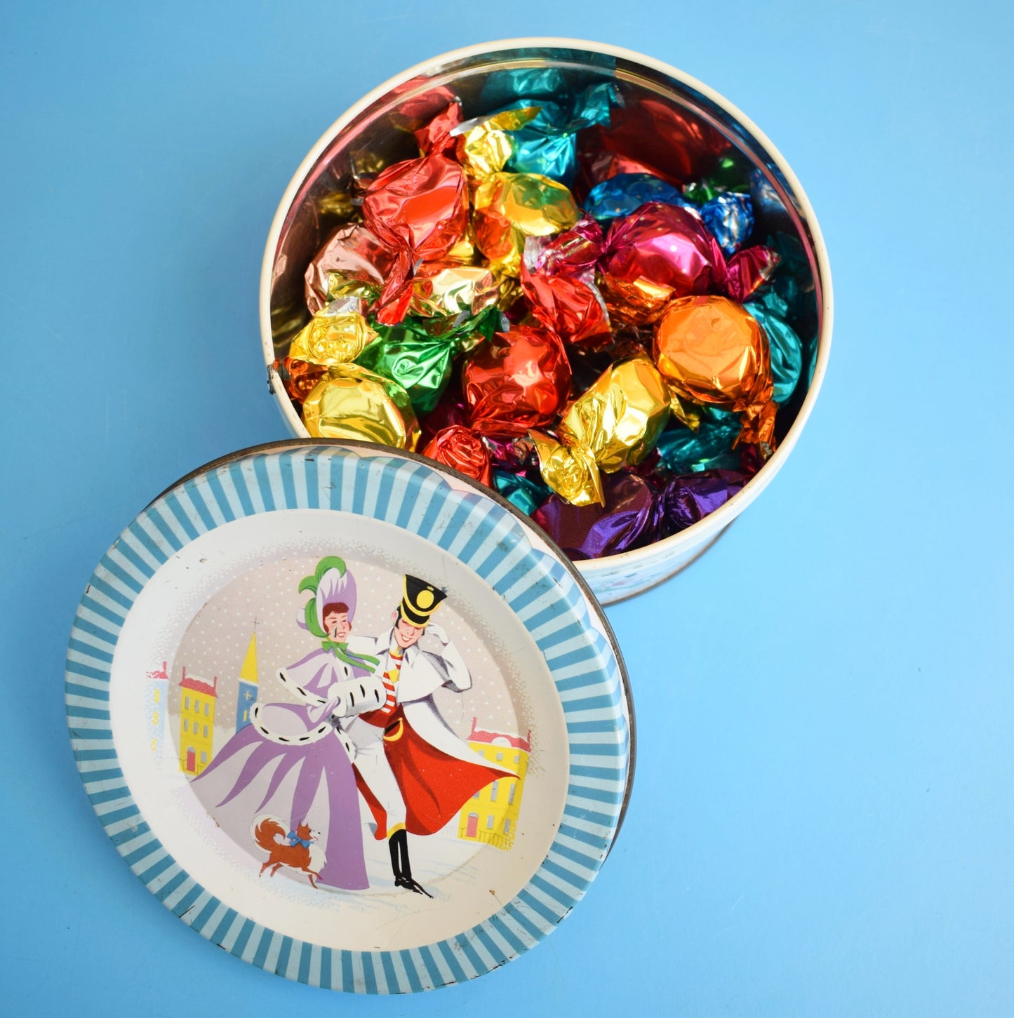 Vintage 1960s Quality Street Chocolate Tin & Chocolates - Small - Blue Snowy by Pineapple Retro