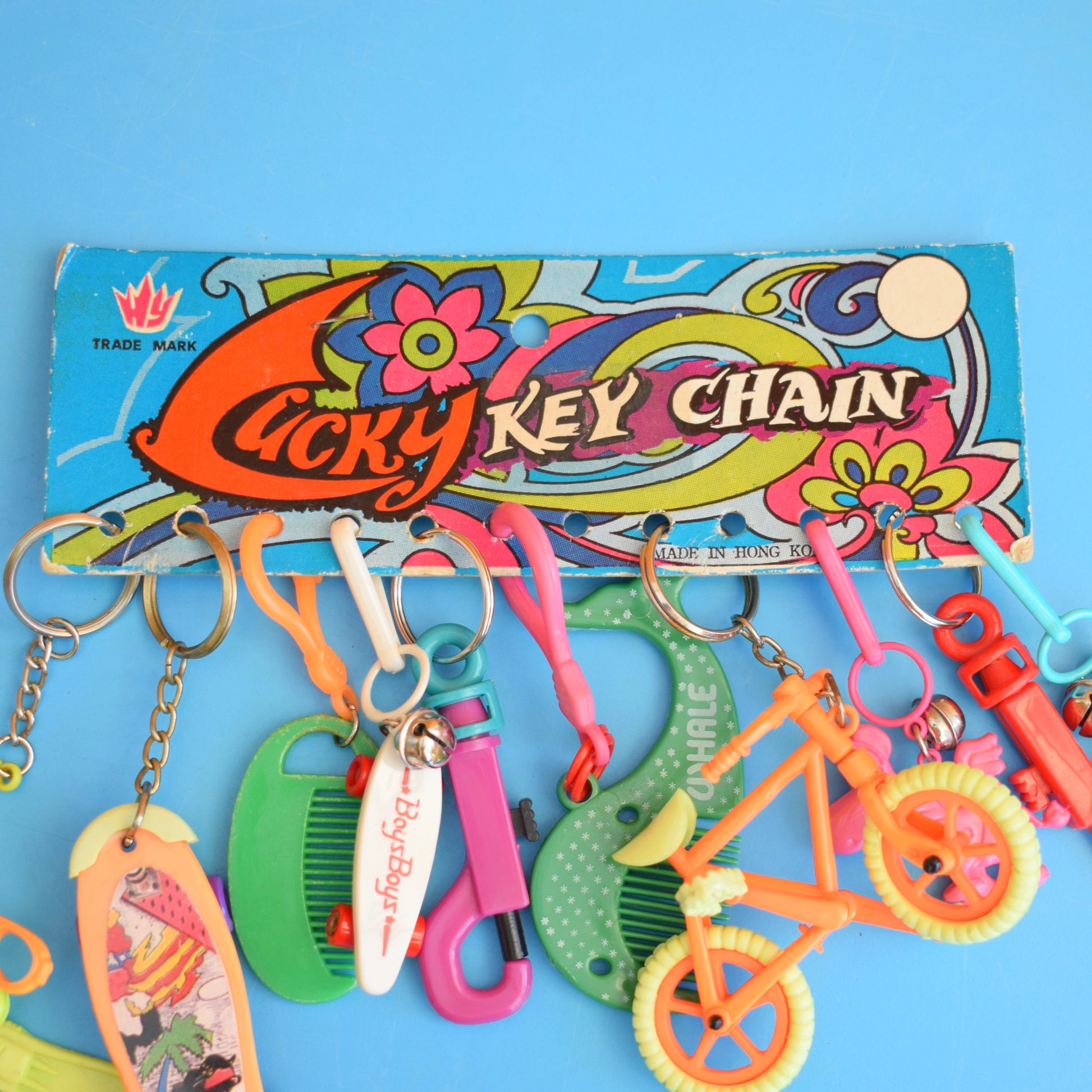 Vintage 1980s Mixed Keyring Collection - BMX / Skateboard On Card by Pineapple Retro