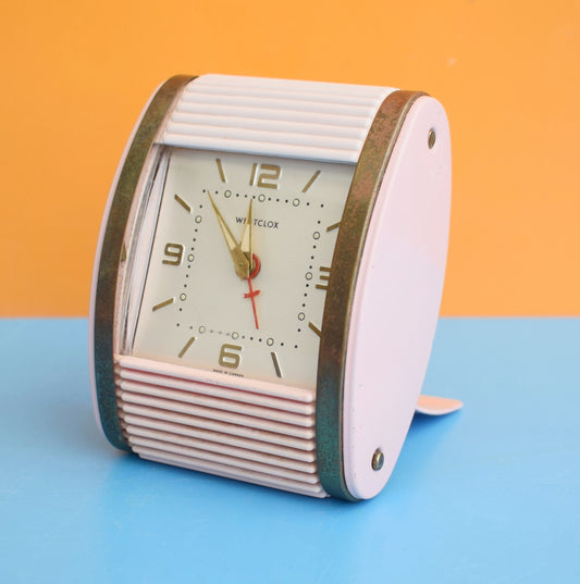 Vintage 1950s Westclox Alarm Clock - Tambour Front - Pink by Vintage