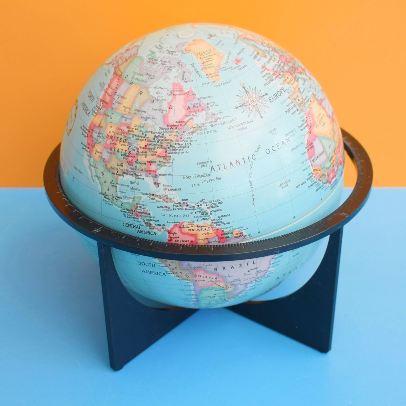 Vintage 1960s Small Plastic Globe On Stand - Money Box - Danish by Vintage